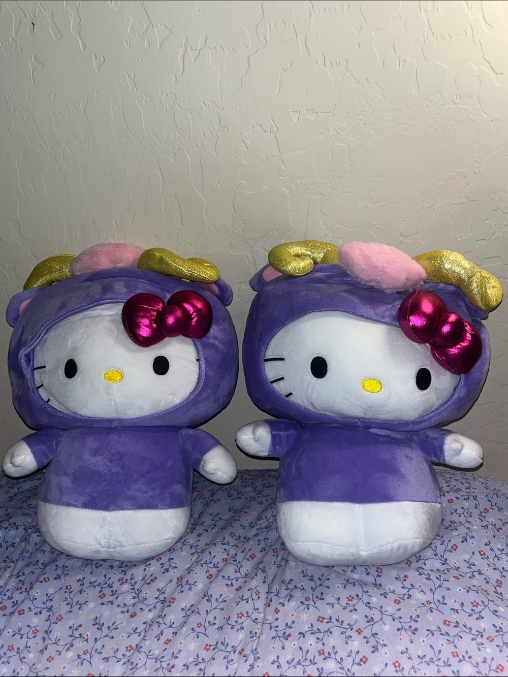 Sanrio Hello Kitty Purple Ram/Bull Plush Pair with Pink Metallic Bows